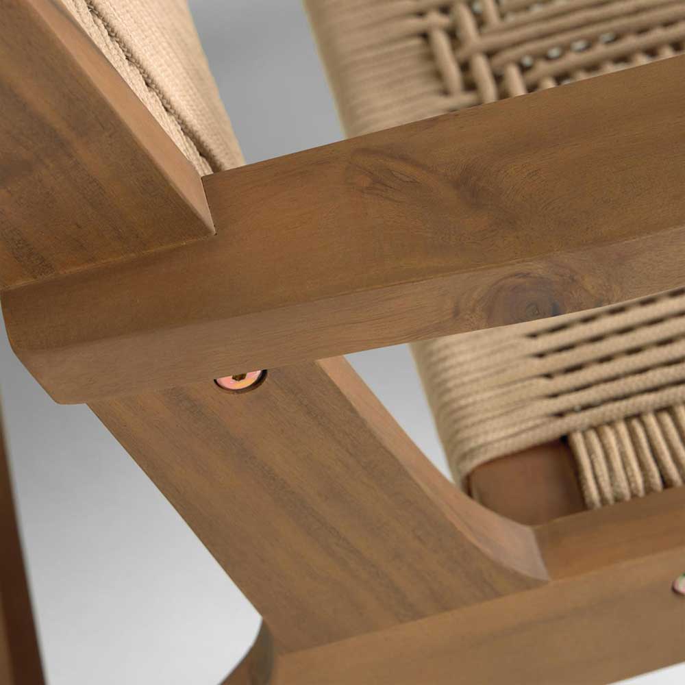 Holz Sessel mit Kordel Geflecht in Beige - Rave