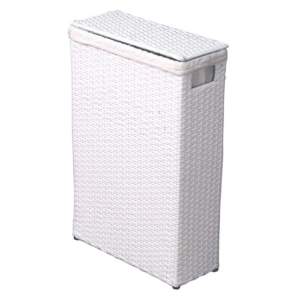 Weißer Polyrattan Wäschekorb mit Deckel und seitlichen Griffen für Bad oder Schlafzimmer – Tropez