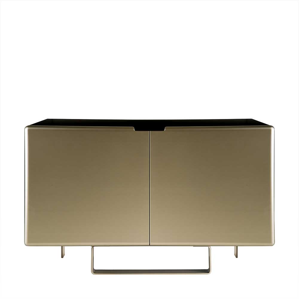 Goldene Design Kommode mit zwei Türen und schwarzer Oberplatte auf Metallgestell – Vin