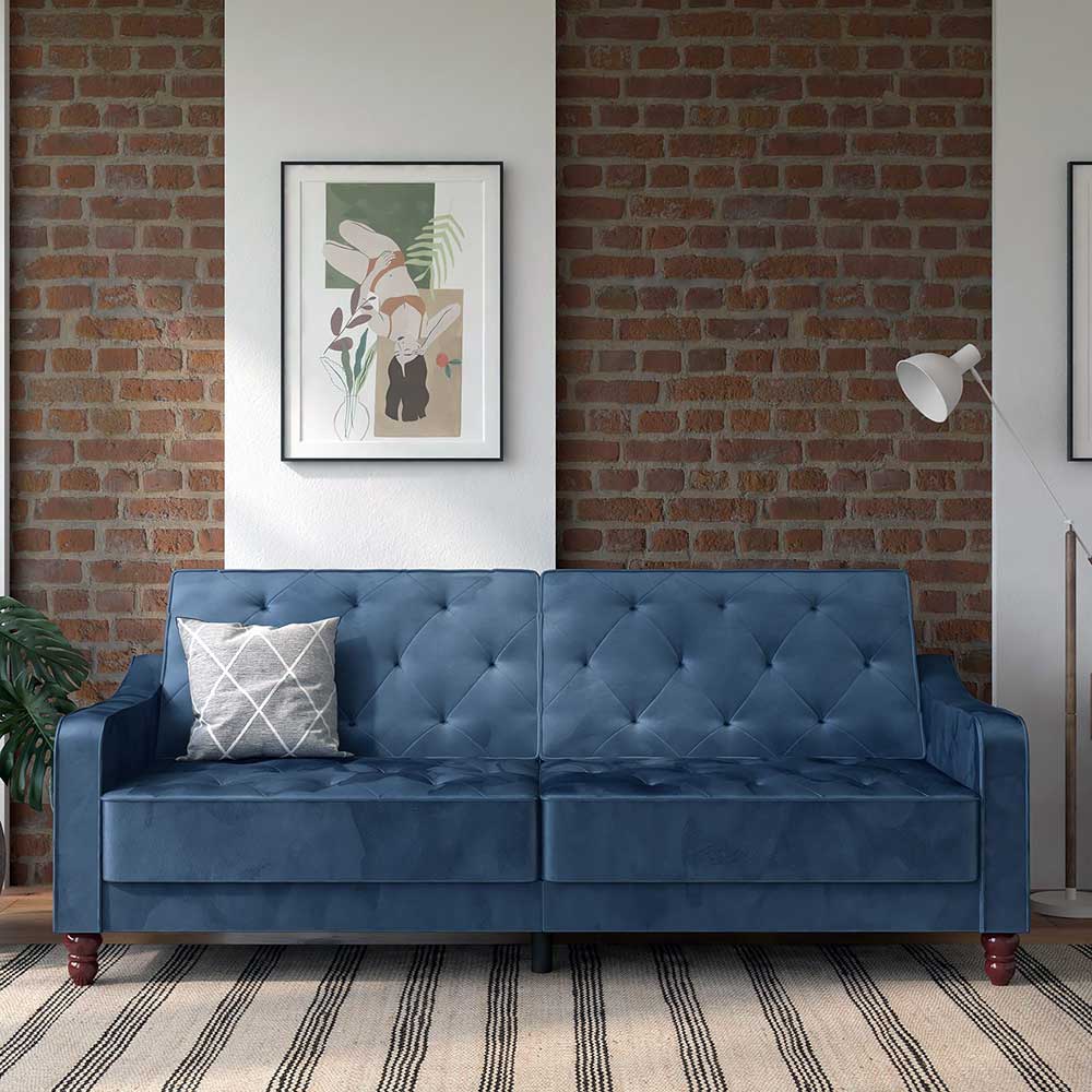 Retro Schlafsofa in Blau und Nussbaum Braun - Ziovarica
