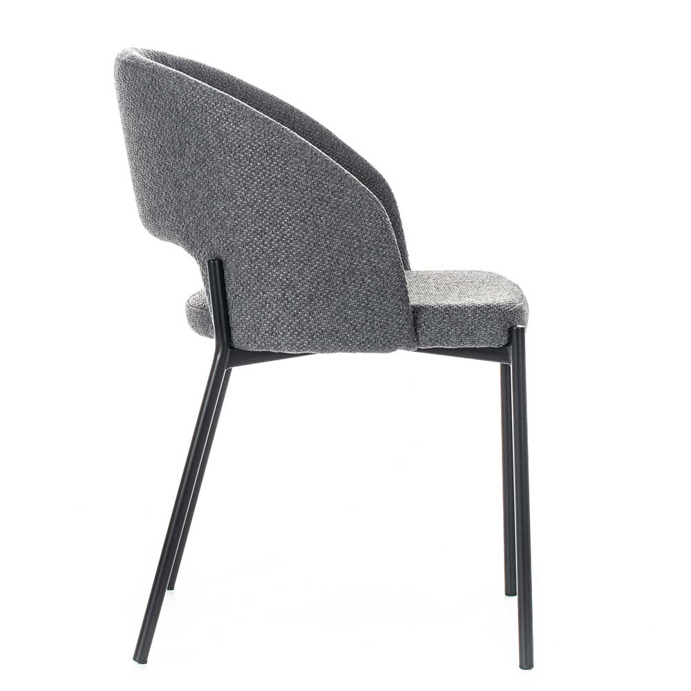 Moderner Esszimmerstuhl aus grauem Strukturstoff, Seitenansicht, 2er Set – Makimona