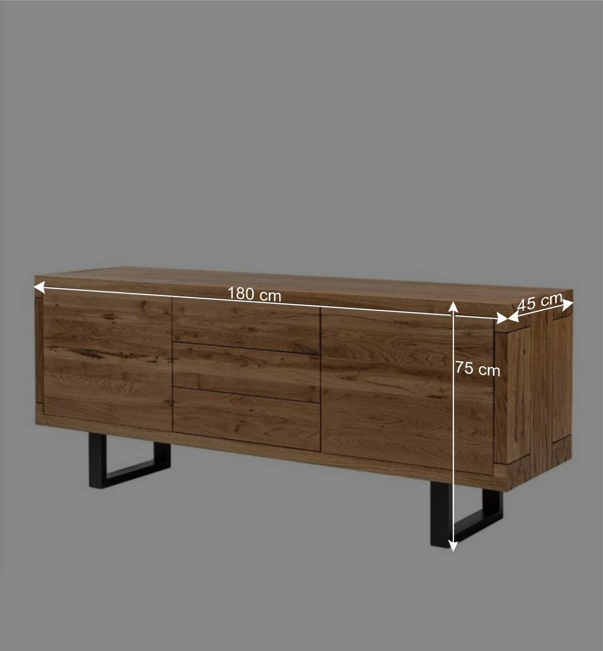 180cm Eiche Sideboard mit U-Gestell - Ventida