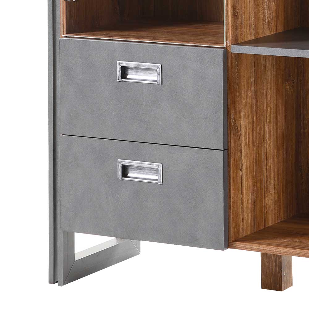 Highboard Schubladen in Grau mit modernen Metallgriffen im Industrial Design – Rompira