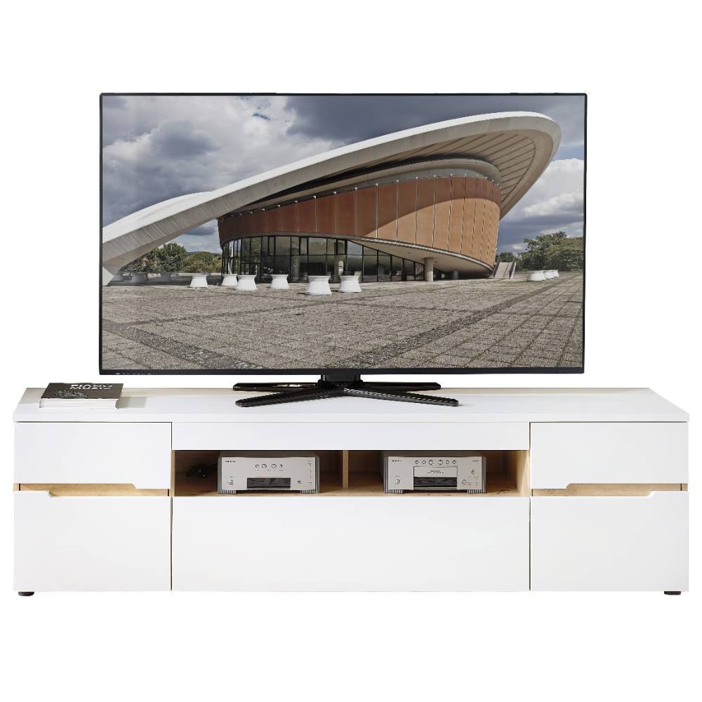 TV Board in Weiß und Holzoptik Eiche - Anesto