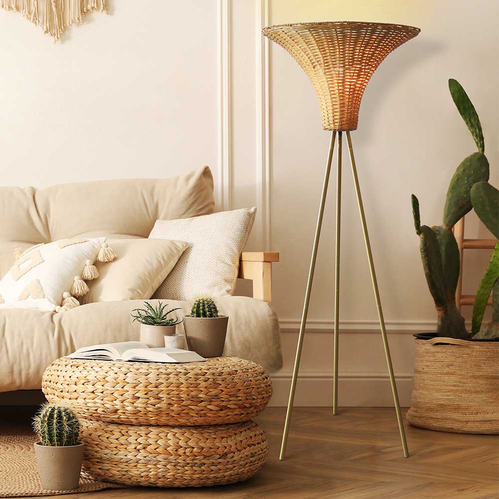 Stehleuchte mit Geflechtschirm Rattan - Alexandre