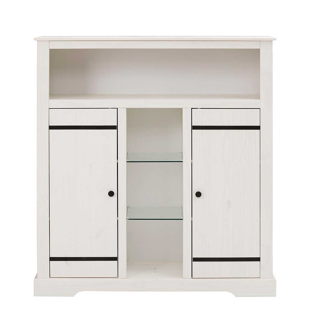 120x130x35 Landhaus Highboard in Weiß - Manduza