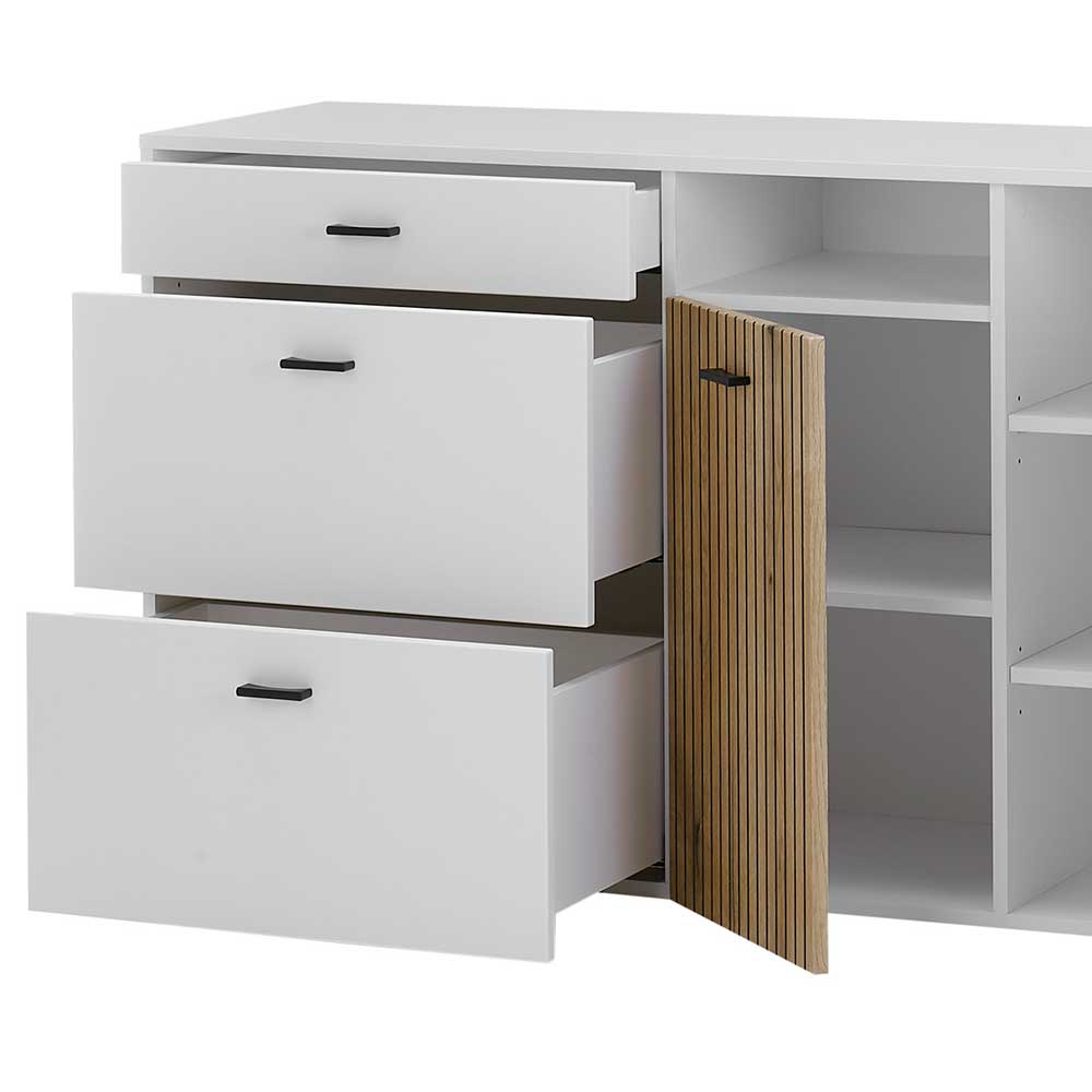 Design Sideboard in Mattweiß mit Wildeiche - Nenaloro