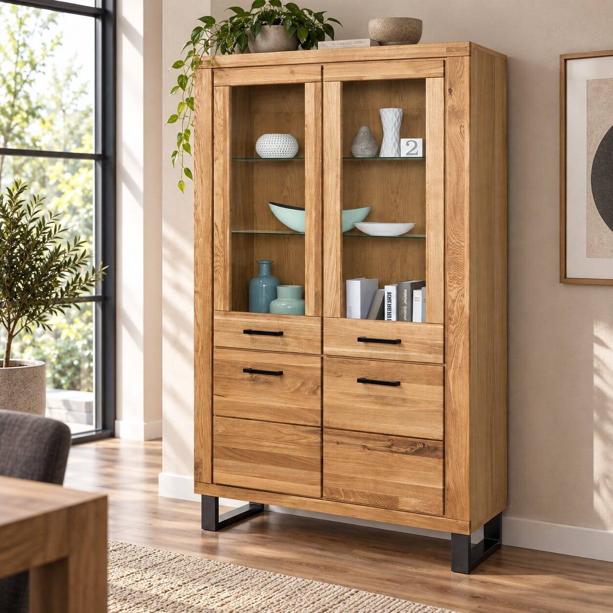 Loft Vitrinenschrank in teilmassiver Wildeiche - Arello