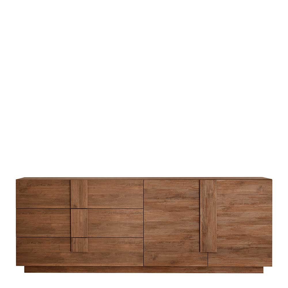Freigestelltes Sideboard mit drei Schubladen und zwei geschlossenen Türen auf weißem Hintergrund – Basento