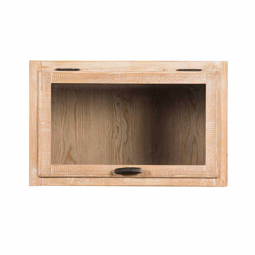 Hängeschrank Küche aus heller Pinie Massivholz mit Glastür und schwarzem Griff Frontansicht – Ashvills