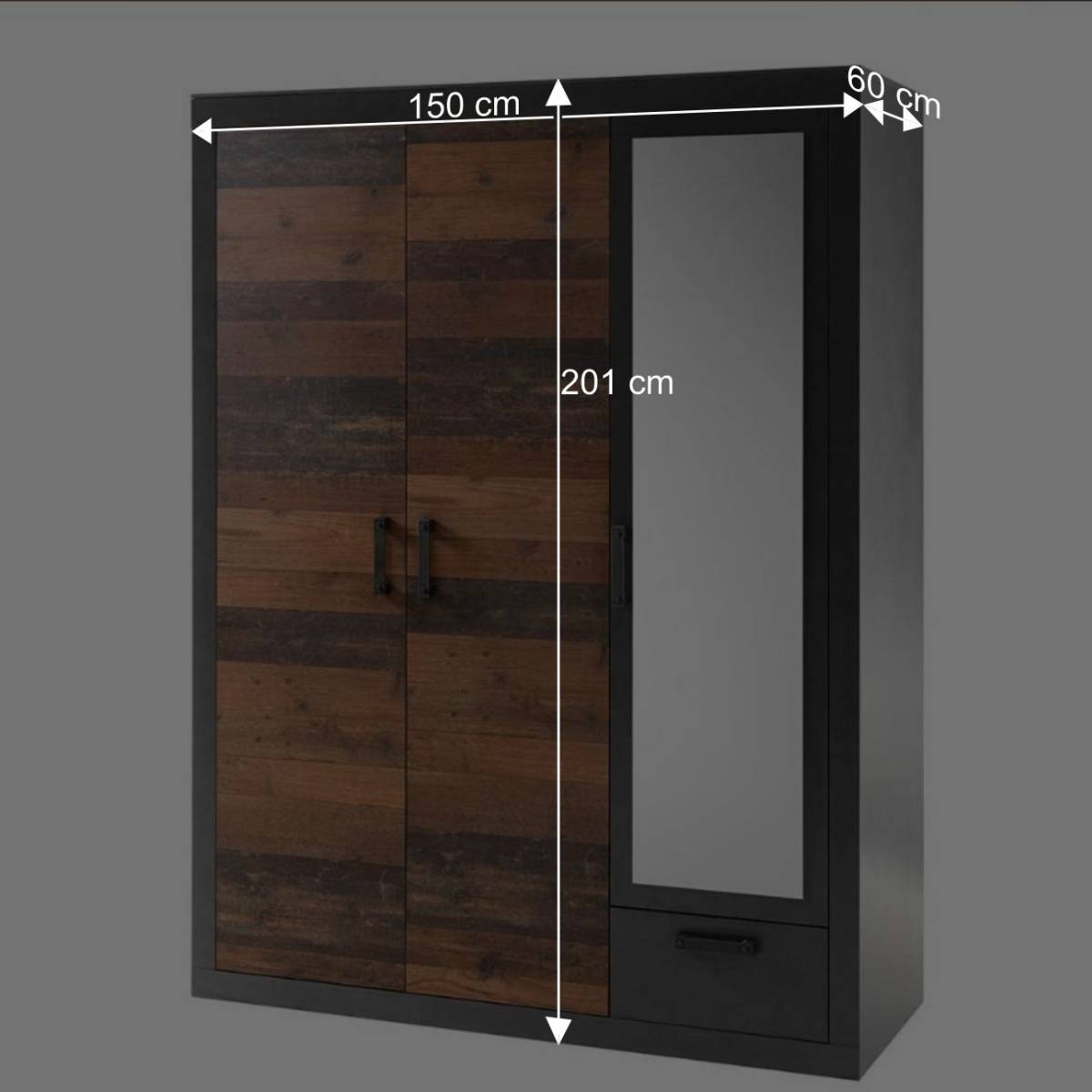3-türiger Schlafzimmerschrank mit Spiegel & Schublade - Timuras