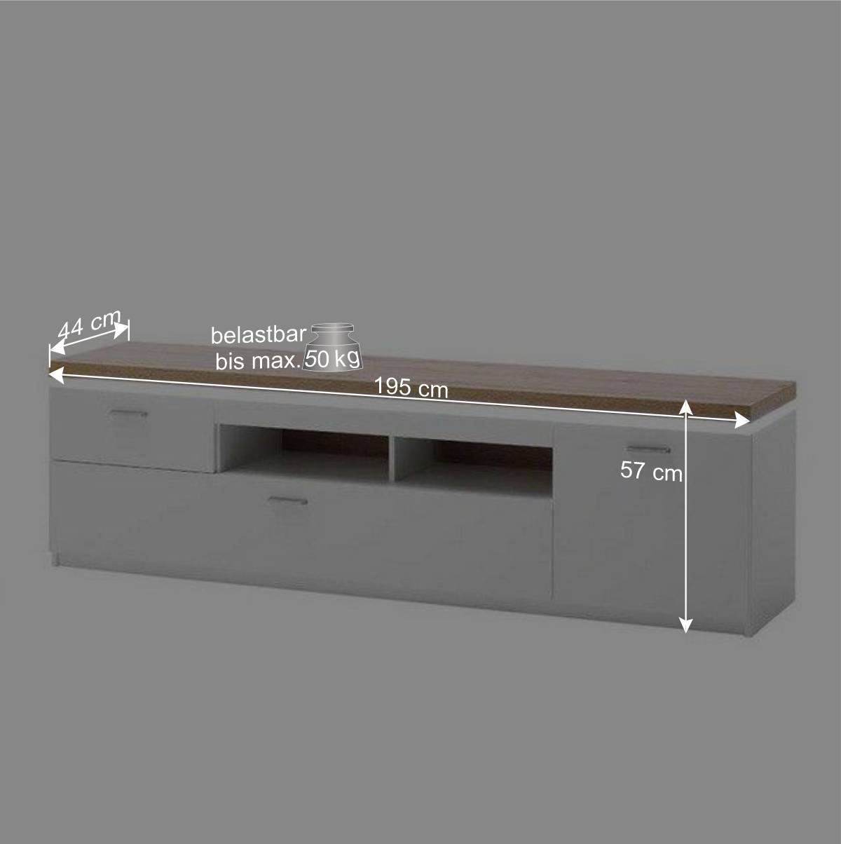 195 cm breites TV Board mit LED Beleuchtung - Caldri