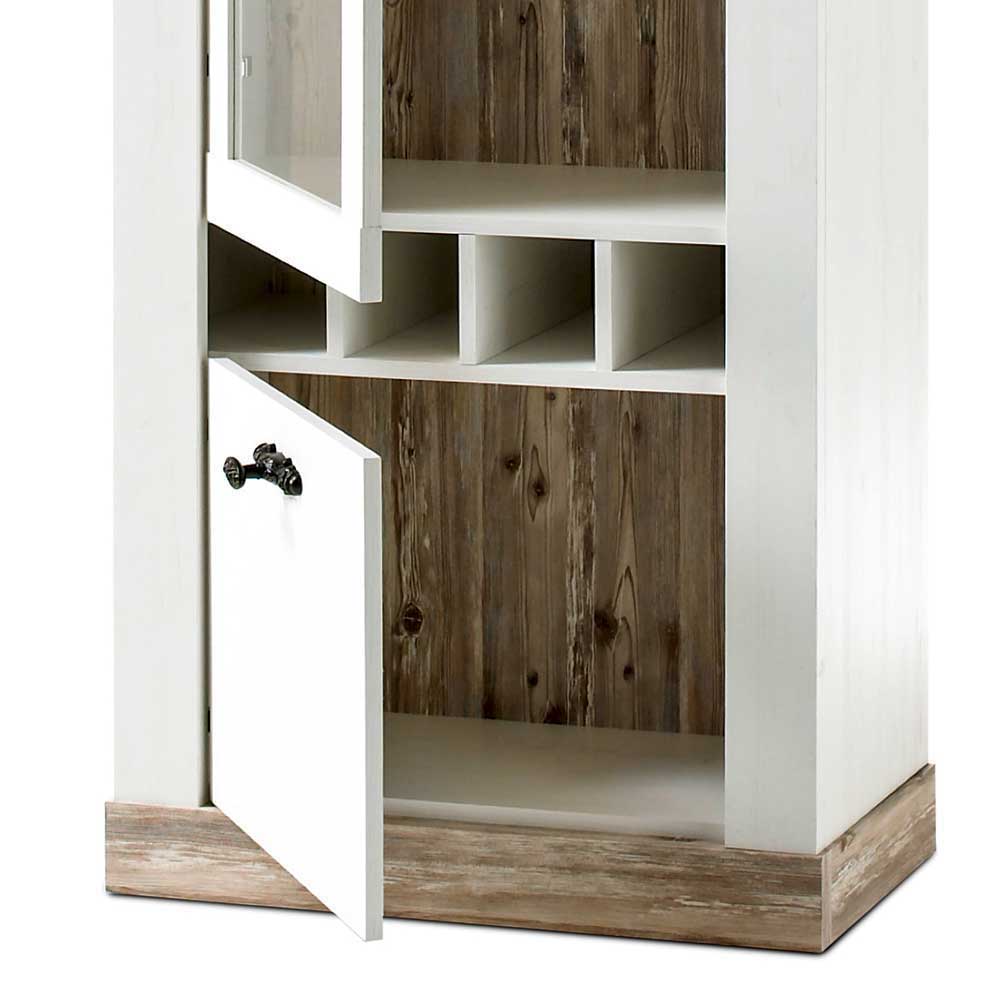 Landhaus Wohnmöbel Set mit Sideboard Nedita in Weiß mit Pinie Shabby (vierteilig)