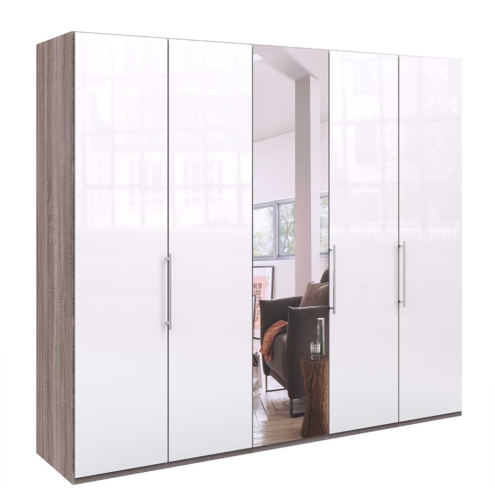 3-türiger Kleiderschrank mit Spiegel & Weißglas - Empresian