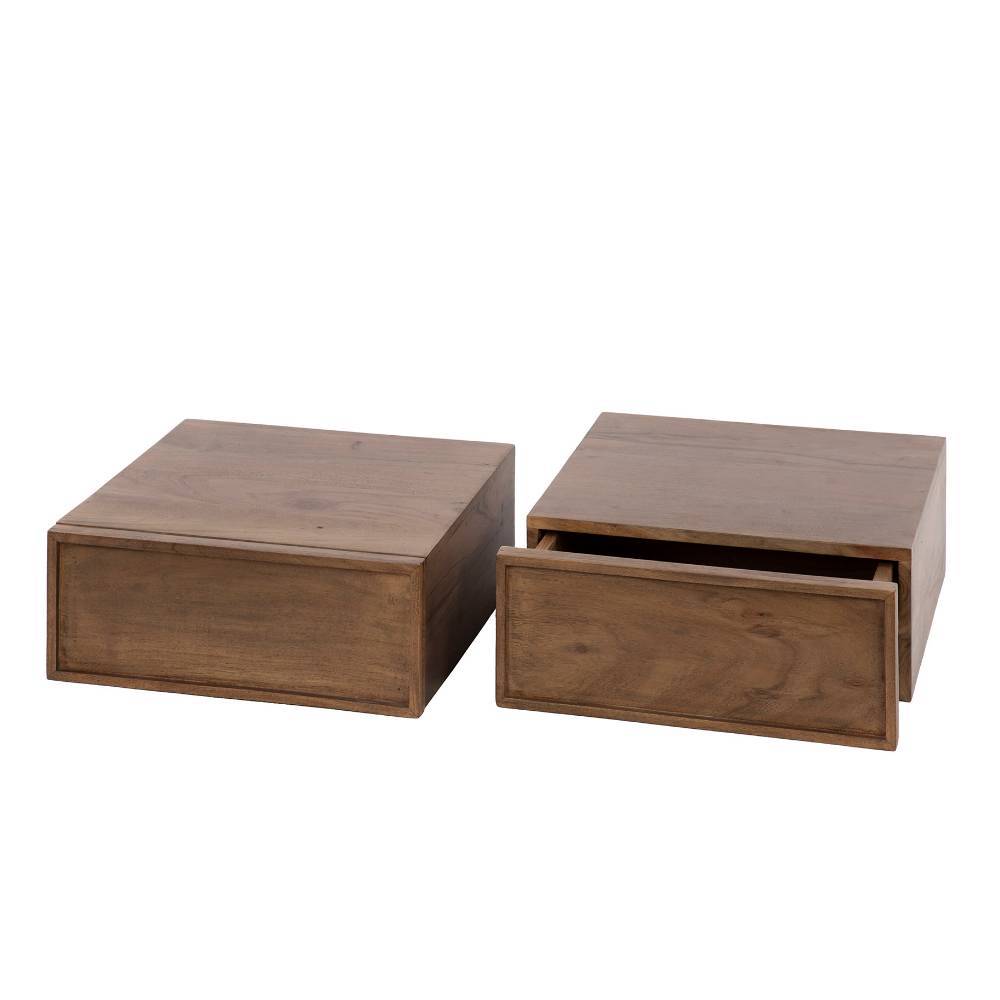 Hängende Massivholz-Nachtkonsolen in Braun - Ginhopa (2er Set)