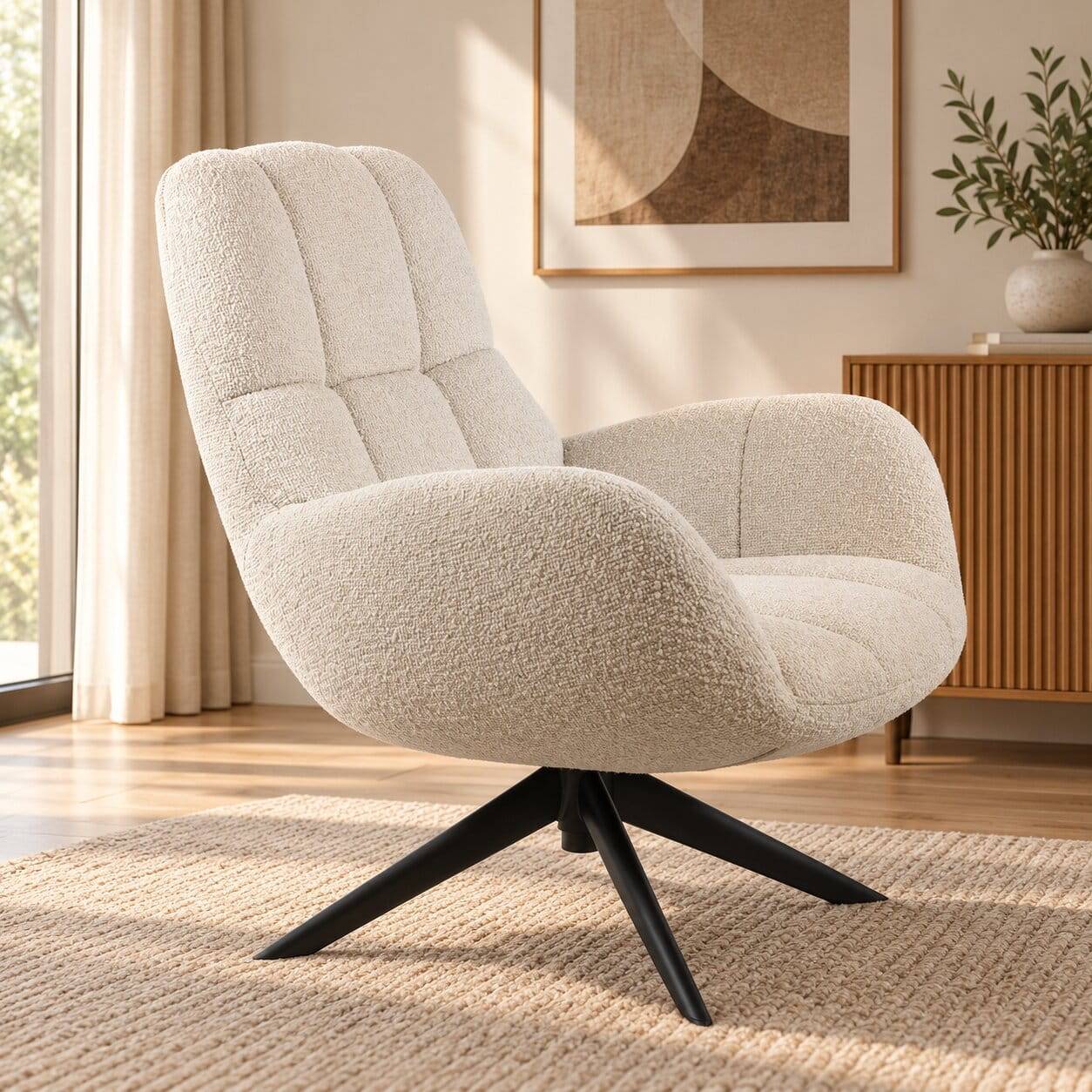 Drehbarer Boucle-Sessel in Cremeweiß - Dresinas
