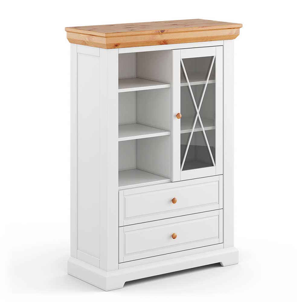 Landhaus Highboard in Weiß & Kiefer Natur - Saluts