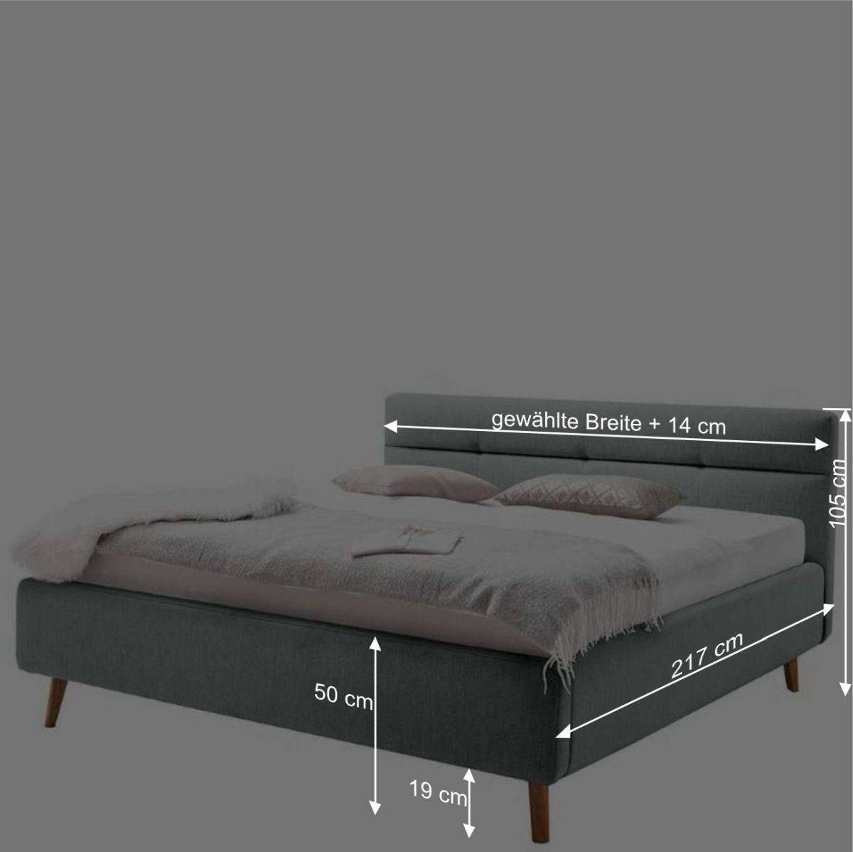 Elegantes Stoffbett in Hellgrau & Eiche - Yilton