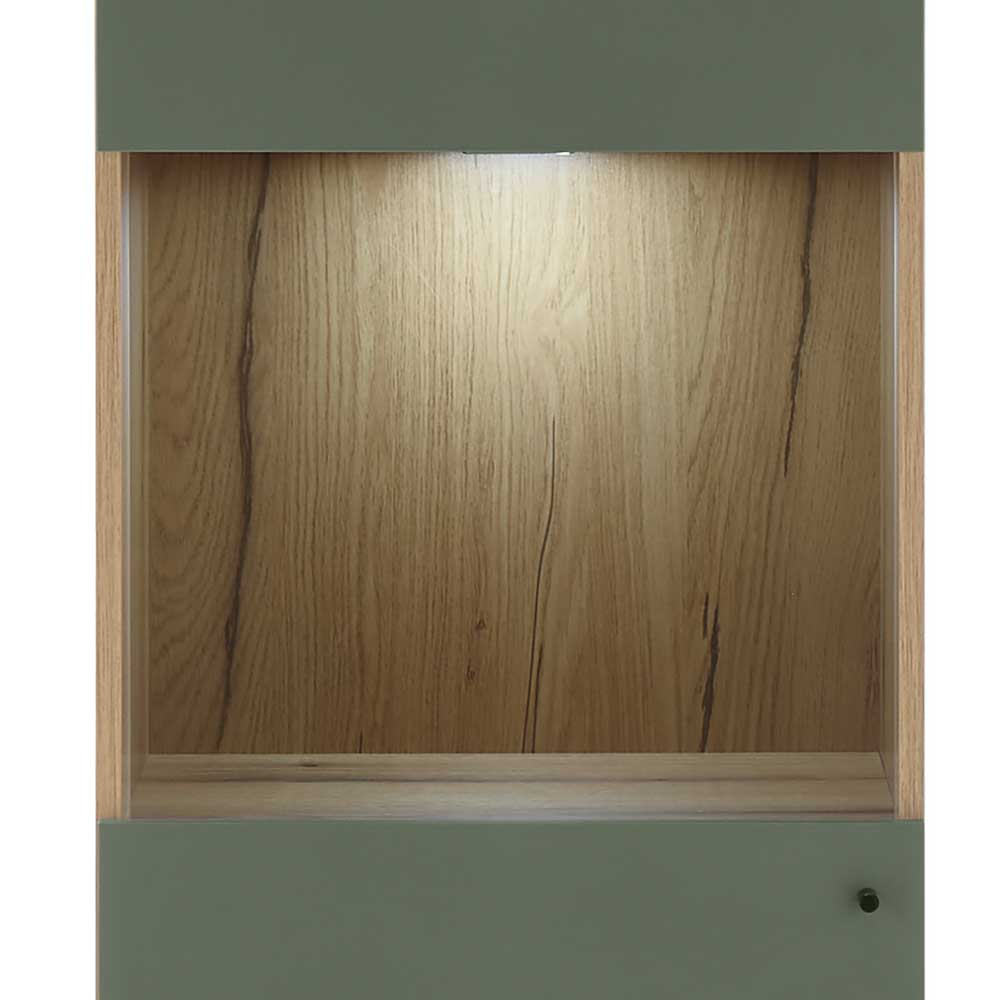 Vitrinenschrank in Graugrün mit Wildeiche - Oliva