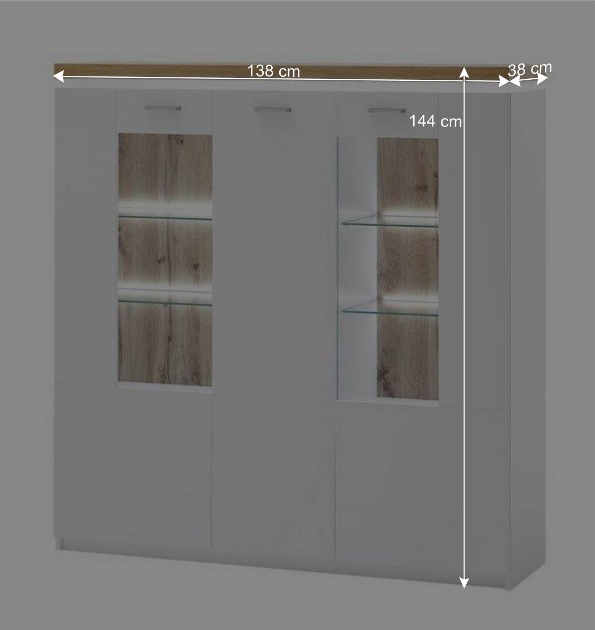 3-türiges Highboard Vitrine beleuchtet LED - Caldri