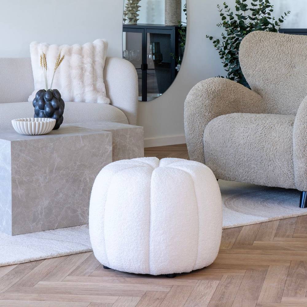 Webplüsch Pouf in Offwhite - Mallavi