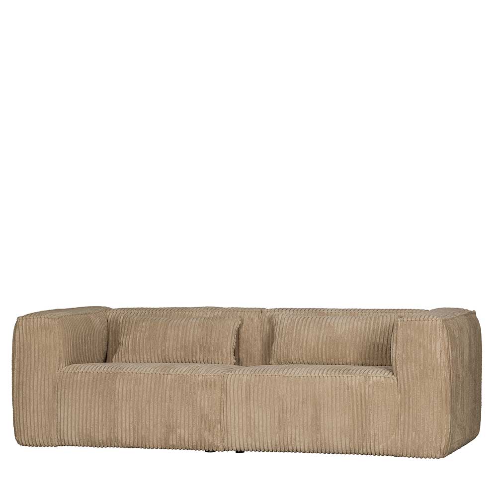 Bodentiefes Sofa aus beigem Cordstoff mit zwei Rückenkissen – Loudes