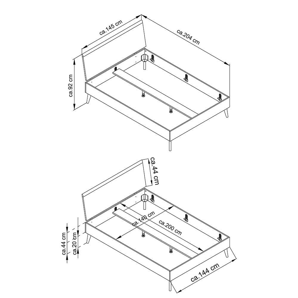 Kleines Doppelbett 140x200 & Nachttische - Cablos (dreiteilig)