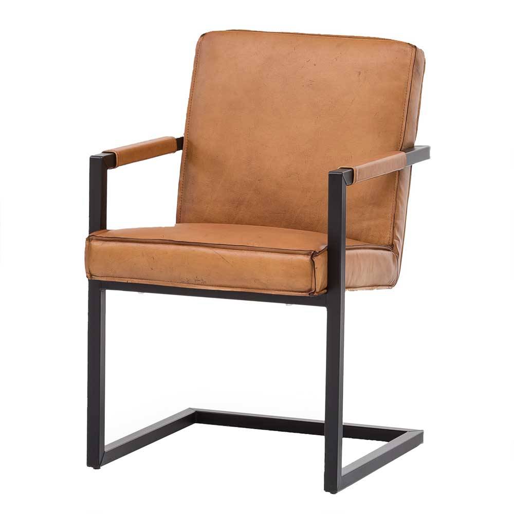 Schwingsessel in Cognac Braun Echtleder - Lazuras (2er Set)
