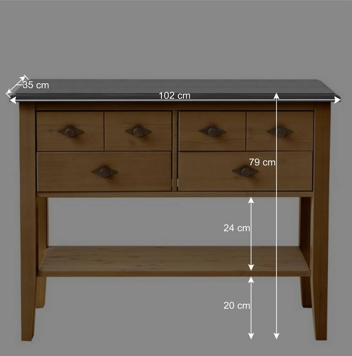 102x79x35 Landhaus Kommode Tisch mit vier Schubladen - Eshelas
