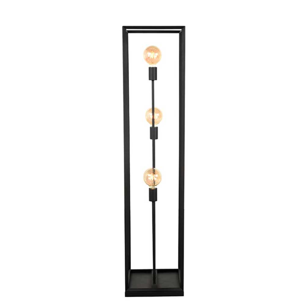 Elegante schwarze Industrial Stehleuchte für Wohnzimmer mit drei vertikal angeordneten Lichtquellen – Ake