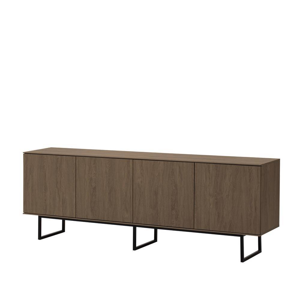 Modernes Sideboard in Nussbaum Optik mit vier Türen und stabilen schwarzen Metallfüßen für Wohnzimmer oder Esszimmer – Julado