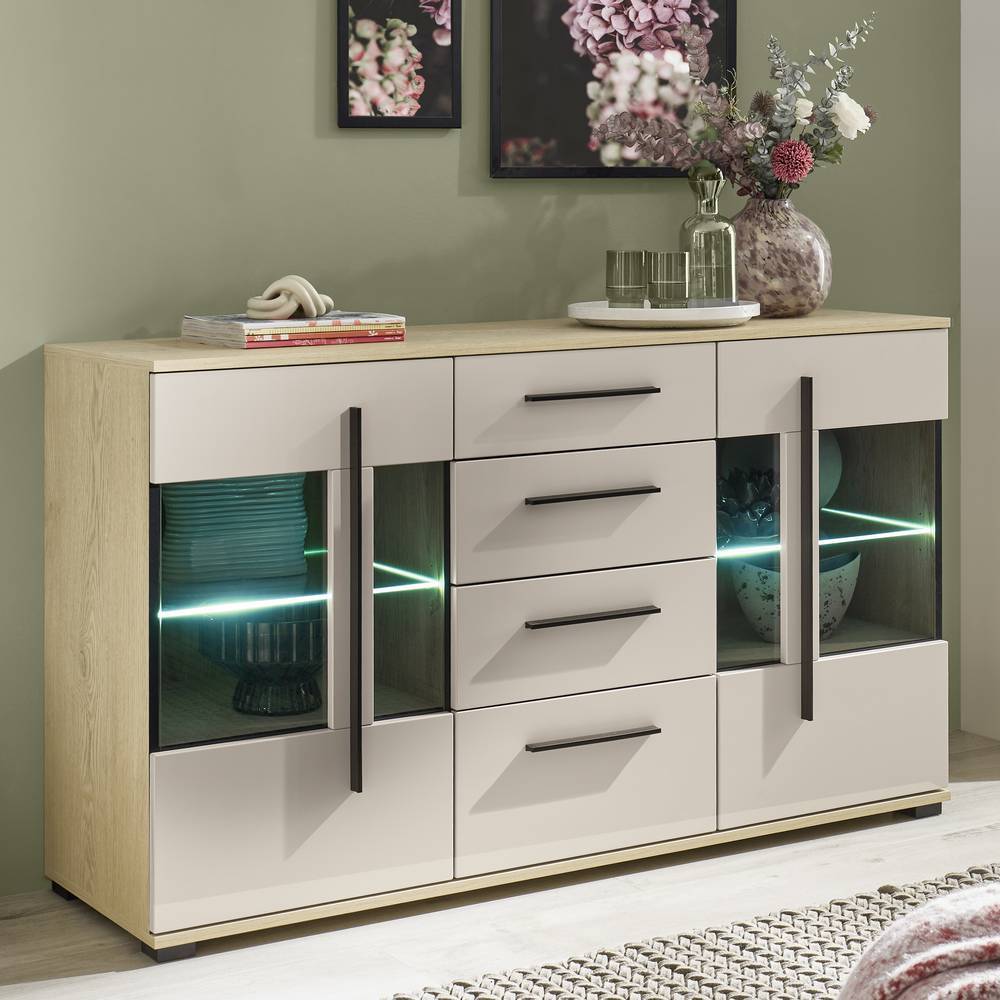 Kombi-Sideboard-Vitrine in Beigegrau - Raisa