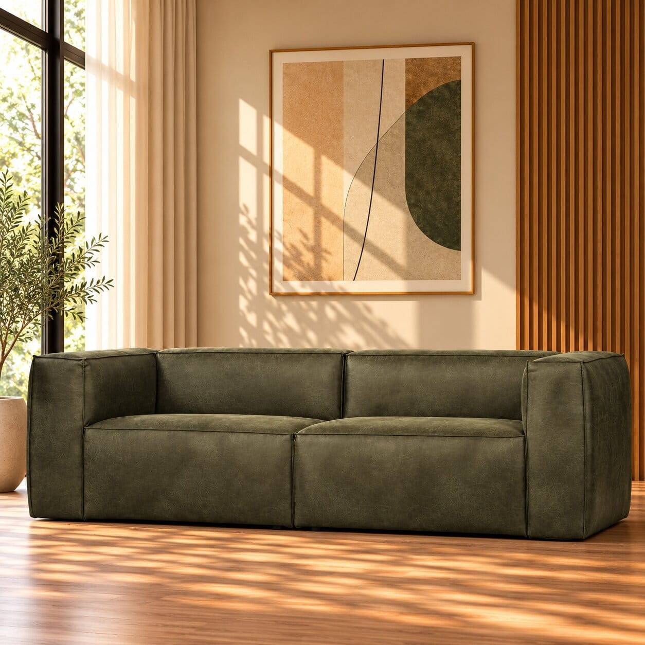 4 Sitzer Ledersofa in Oliv Grün - Josch