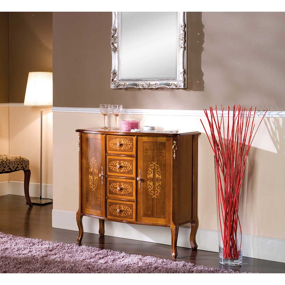 Nussbaum Kombikommode im Barockstil, ideal für Flur oder Wohnzimmer, mit Intarsien und geschwungenen Füßen Natale