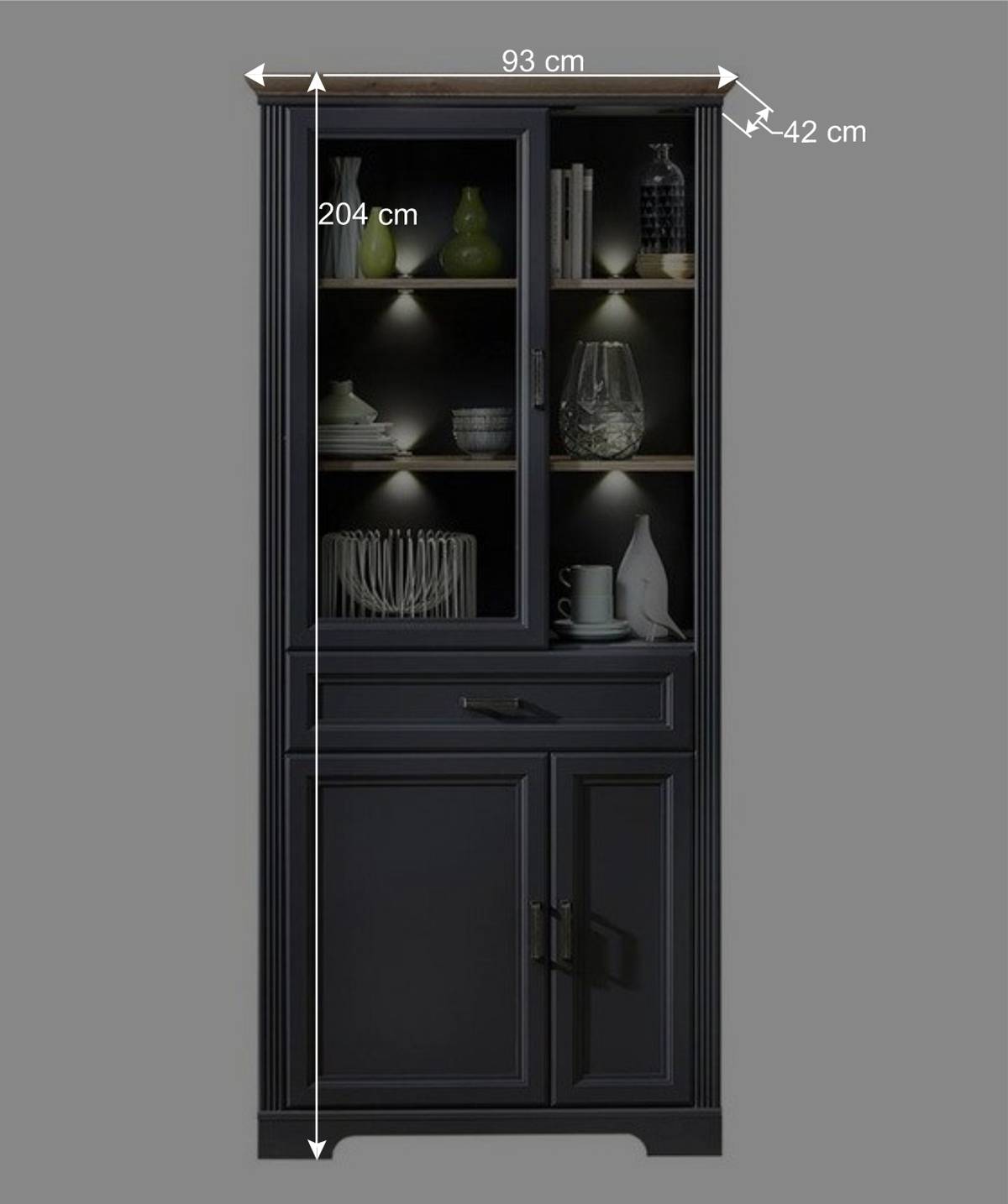 93x204x42 Landhausschrank Vitrine beleuchtet - Thumbs