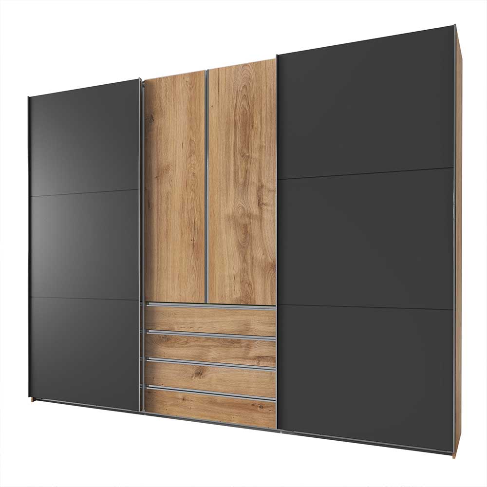 300 cm Schlafzimmerschrank in Dunkelgrau & Holzoptik - Bafata