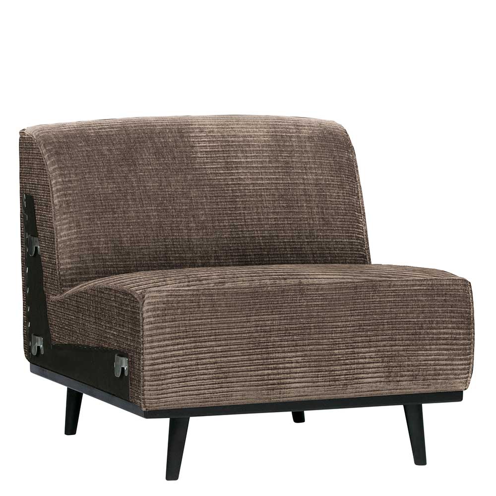 Schrägansicht des Federkern Sofa-Elements in Taupe mit sichtbaren Verbindungselementen – Rusaly