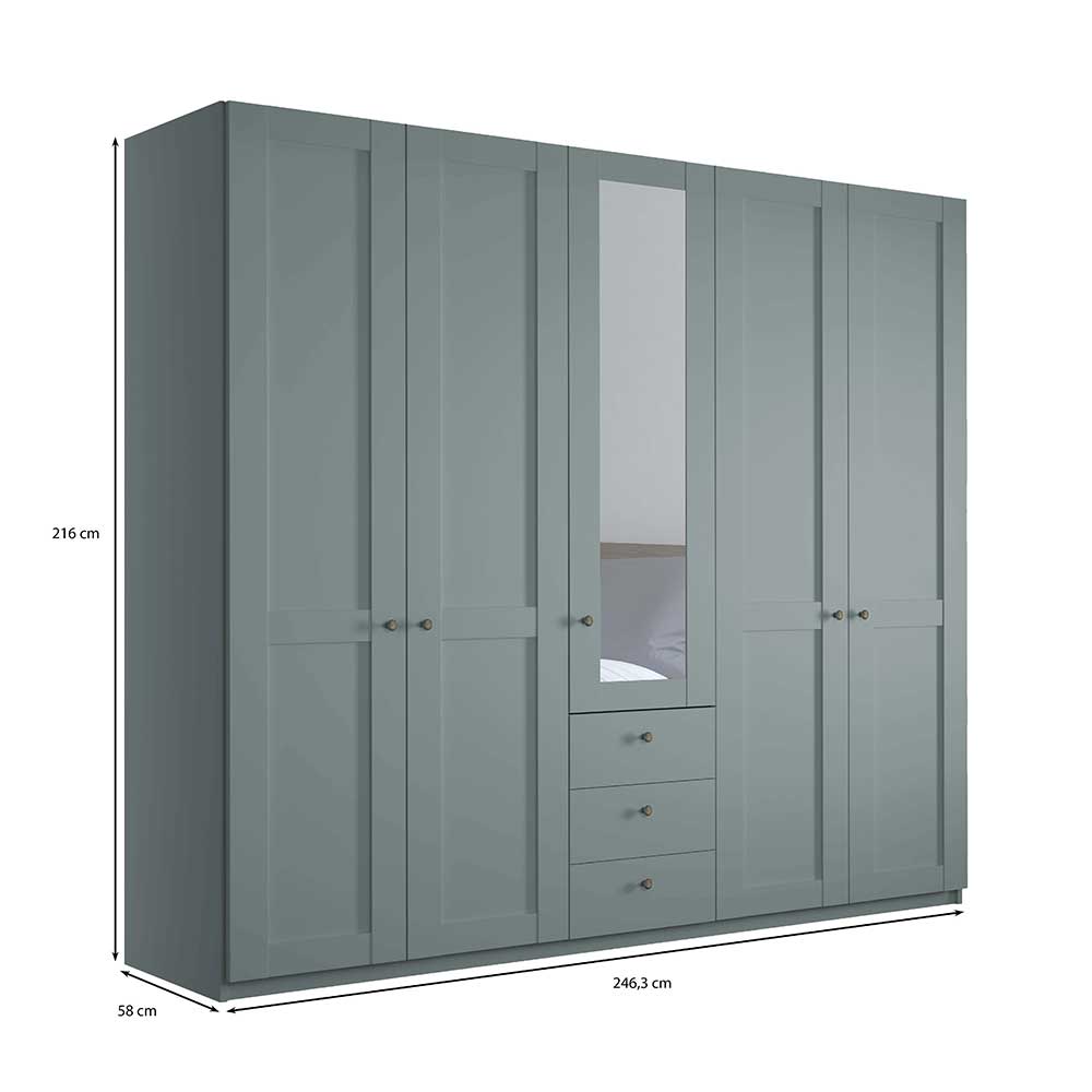 5-türiger Schlafzimmerschrank in Graugrün - Rajavo