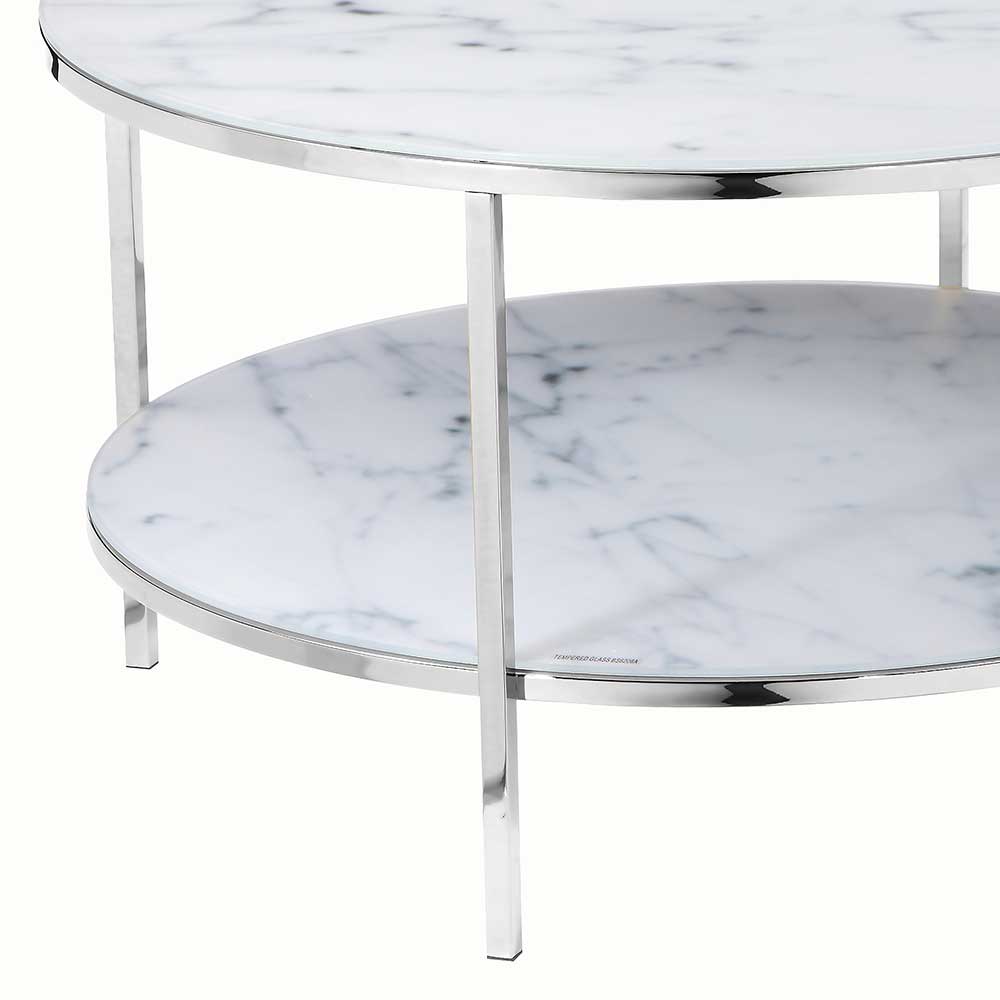 80 cm runder Couchtisch mit Ablage in Marmoroptik - Canberra
