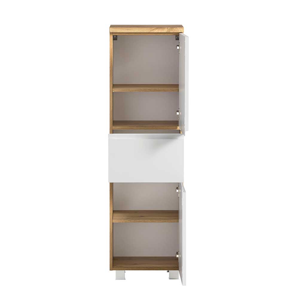Badezimmer Midischrank in mattem Weiß & Wildeiche - Eight