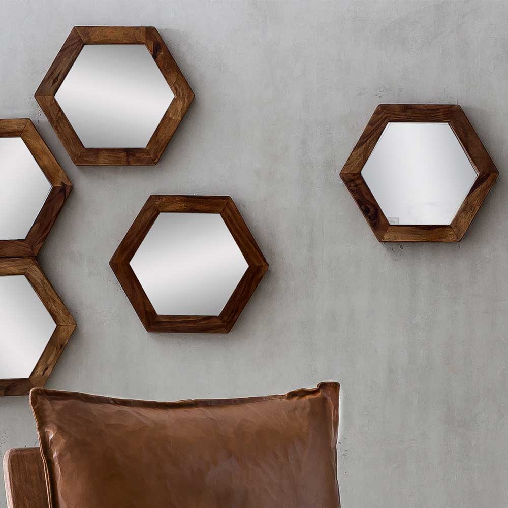Hexagon Spiegel mit Holzrahmen - Mendoza