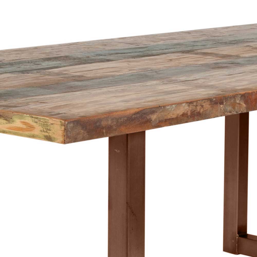 Shabby Chic Recyclingholz Tisch Elastian mit Stahl Antik-Braun