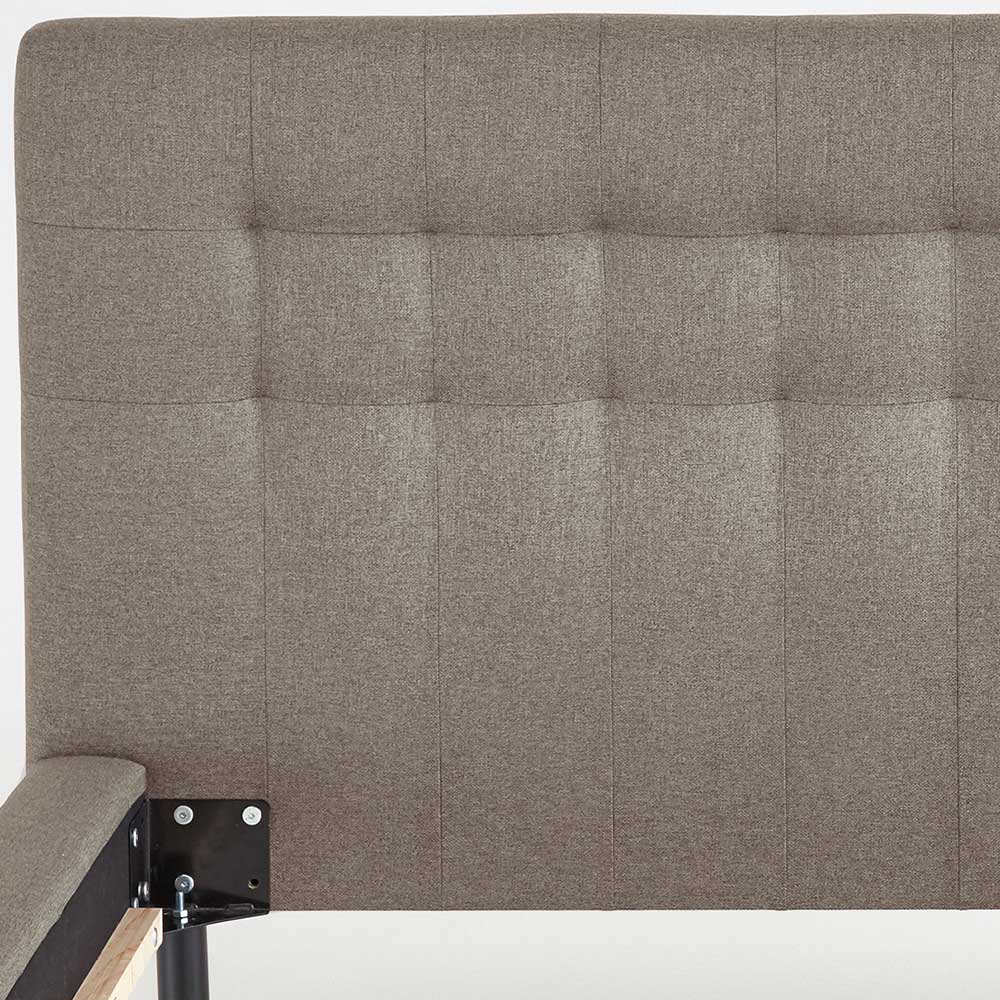 Hellbraunes Doppelbett mit Webstoff Bezug - Ebnion