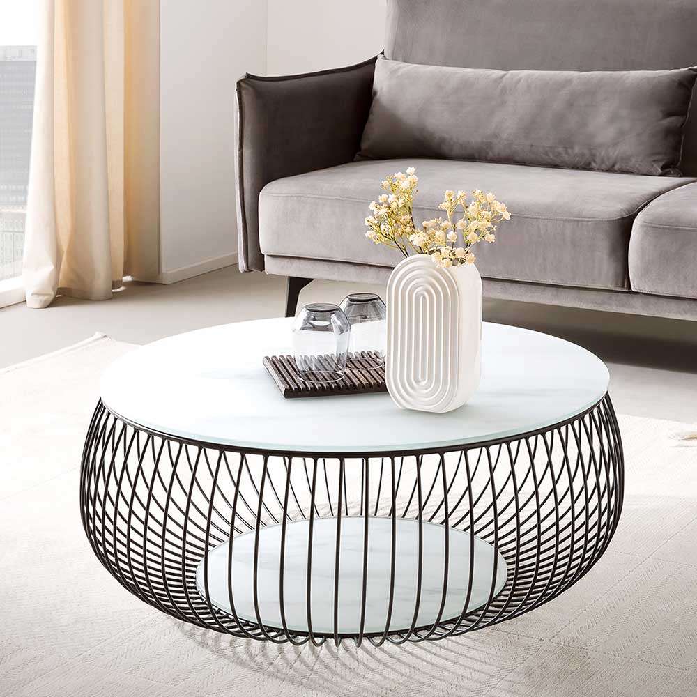 Couchtisch mit Glasplatte in Marmoroptik - Ecdo