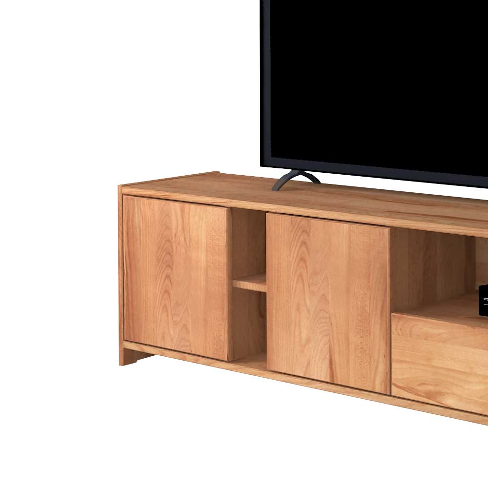 TV Lowboard in Kernbuche Massivholz mit zwei Schiebetüren und offener Mitte – Salomonia