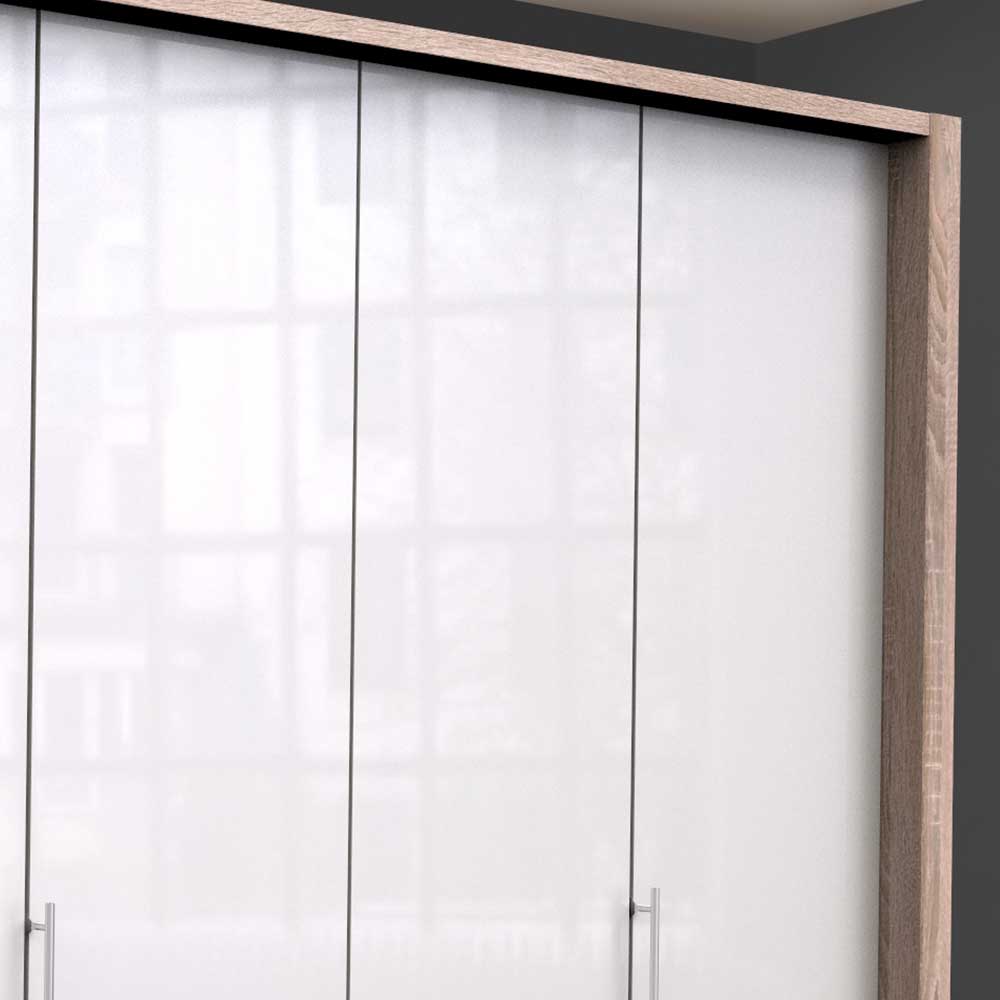 Kombi Schlafzimmer-Kleiderschrank in Weiß Glas - Bosays