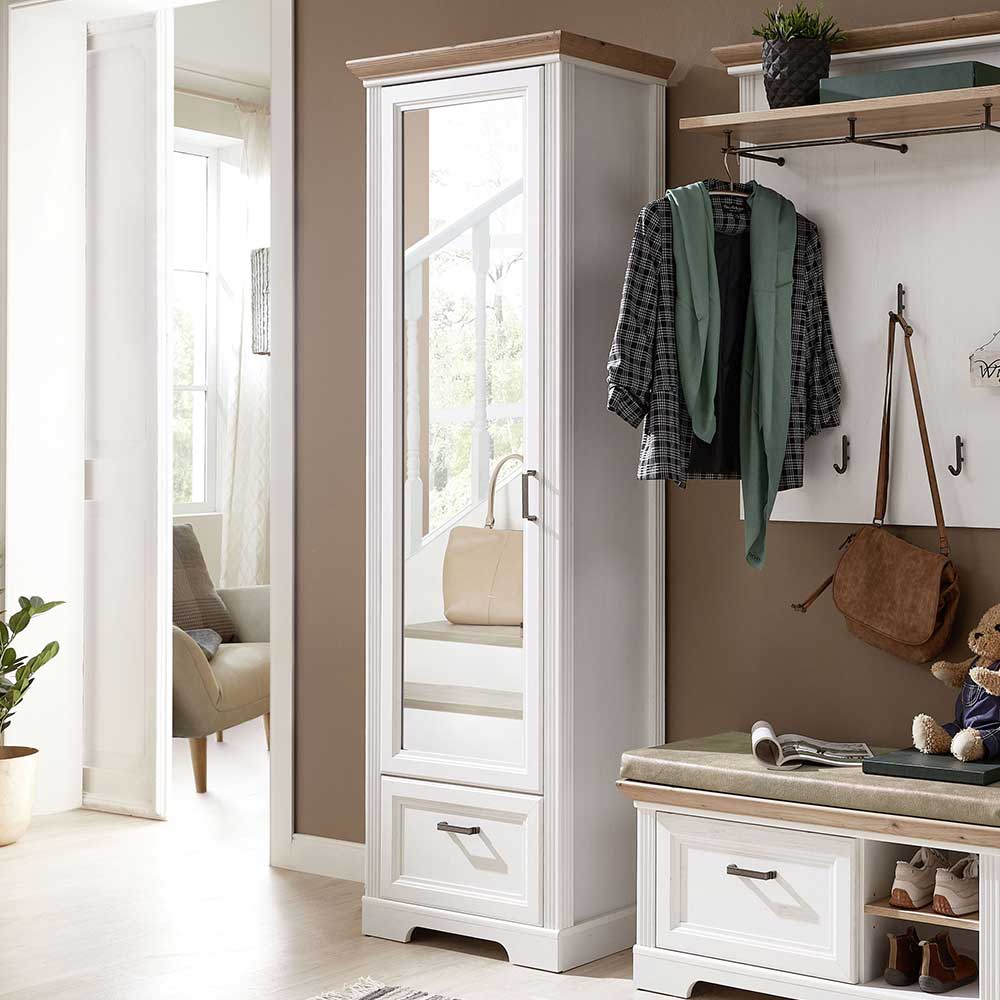 65x204x41 Landhaus Dielenschrank mit Spiegel - Nurelcas