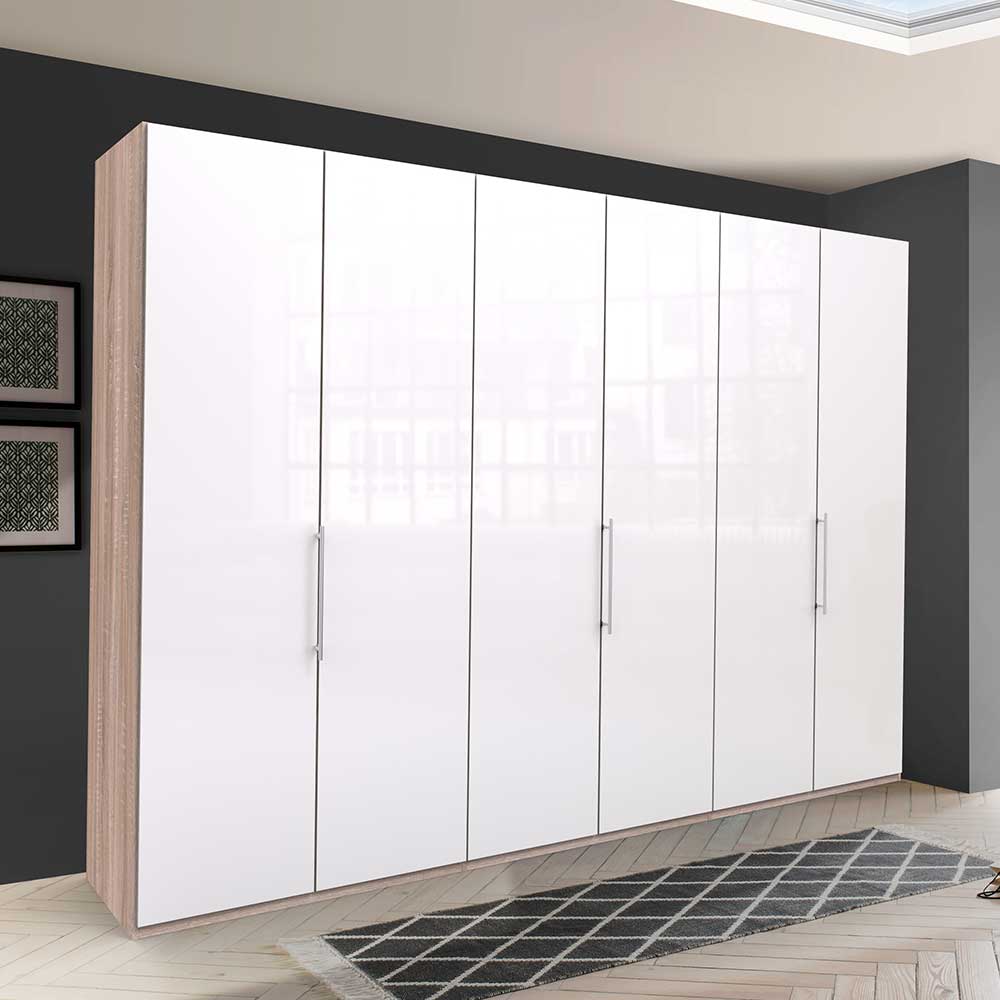 Gleittüren-Schrank mit Glasfront in Weiß - Bosays