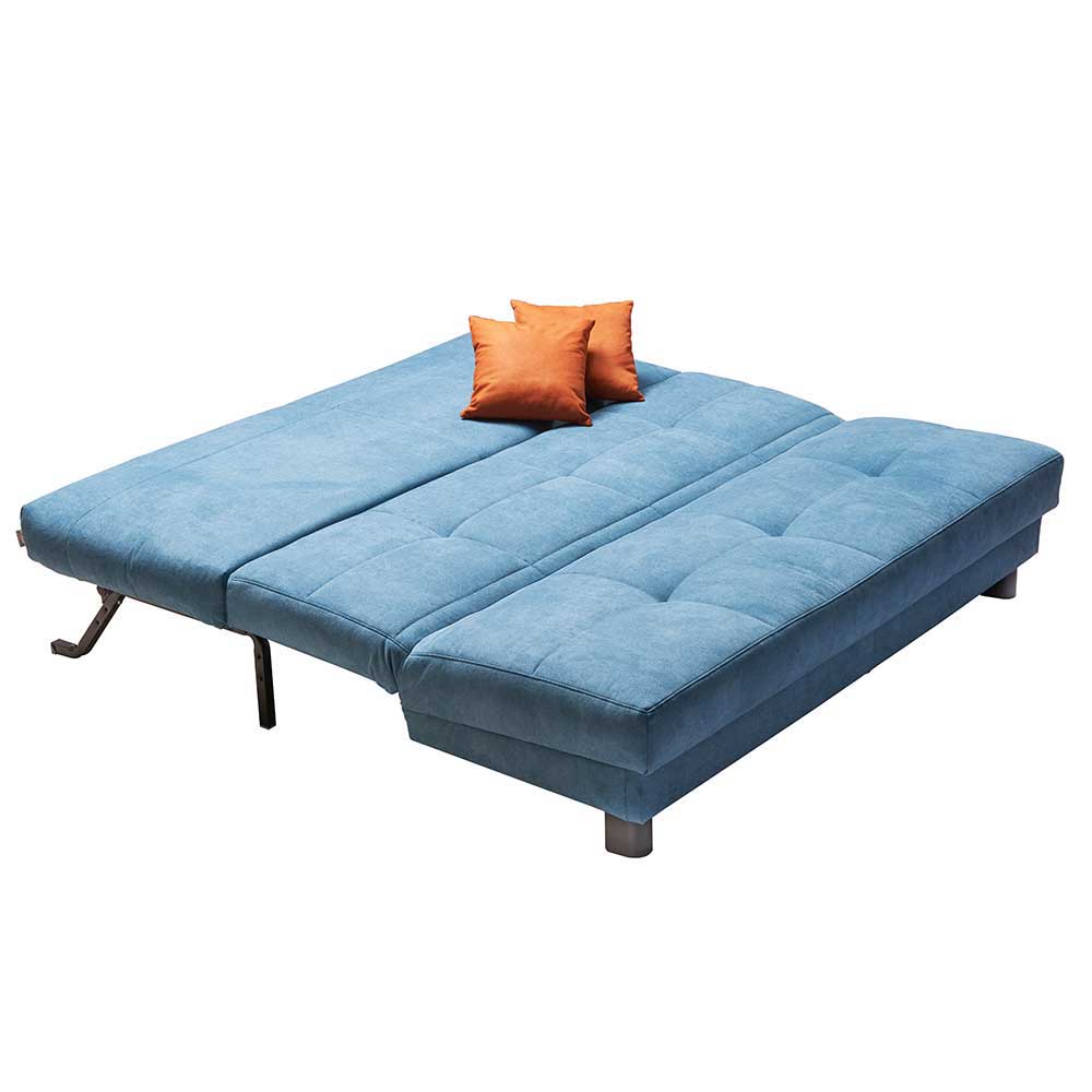 Blaues Schlafsofa mit Kissen Orange Damiette als 2-Sitzer oder 3-Sitzer