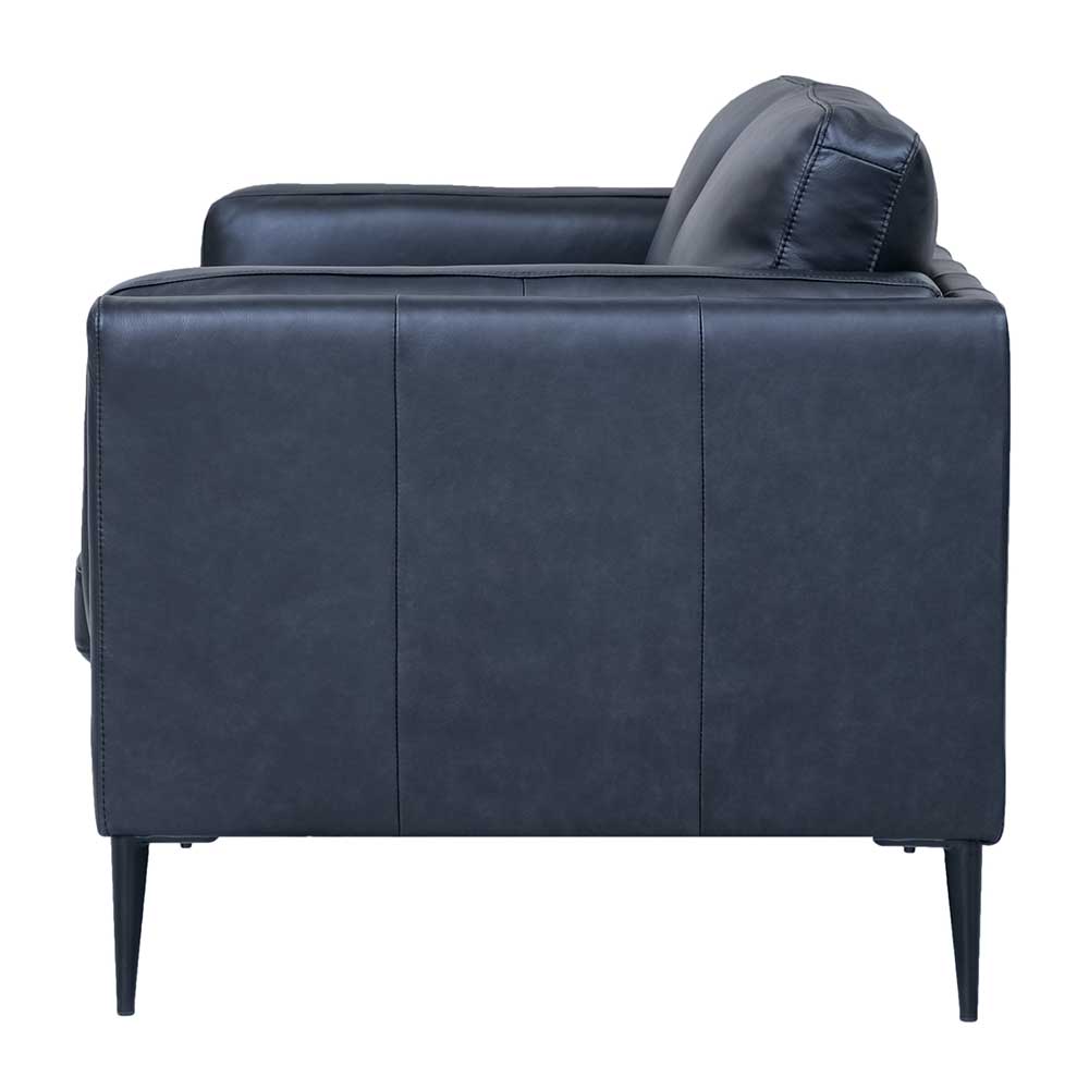 Seitenansicht der schwarzen Retro Ledercouch mit eleganten Armlehnen – Griffina